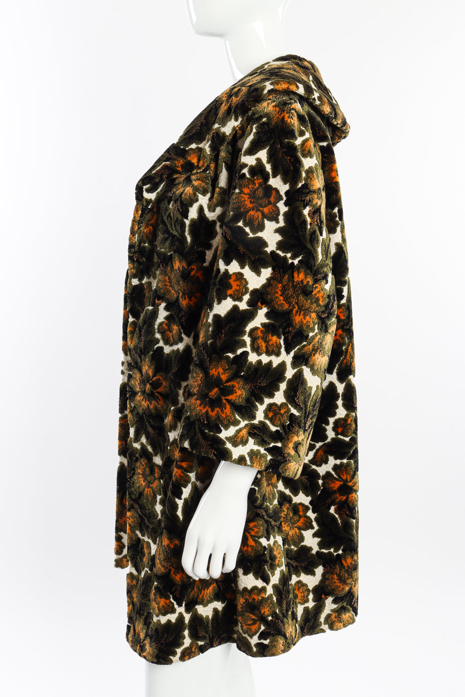 Vintage Floral Brocade Carpet Coat side on mannequin @recessla