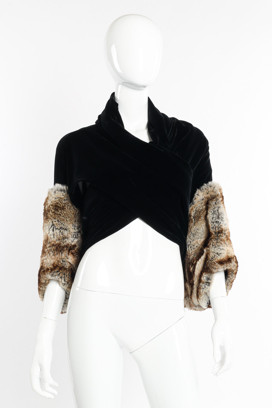  Vintage Fur Trim Velvet Shawl on mannequin front panels tied behind waist @recessla