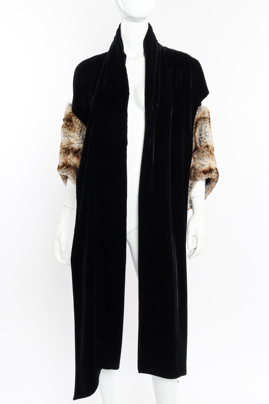  Vintage Fur Trim Velvet Shawl on mannequin front draped open @recessla