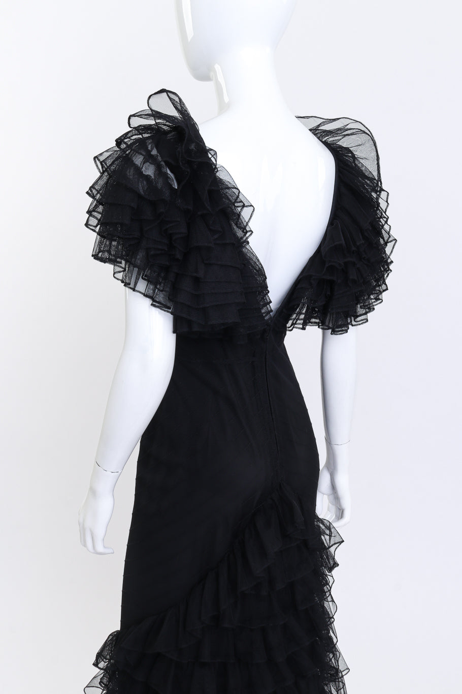 Tiered Ruffle Dress, Cape & Slip Set dress on mannequin back close @recess LA