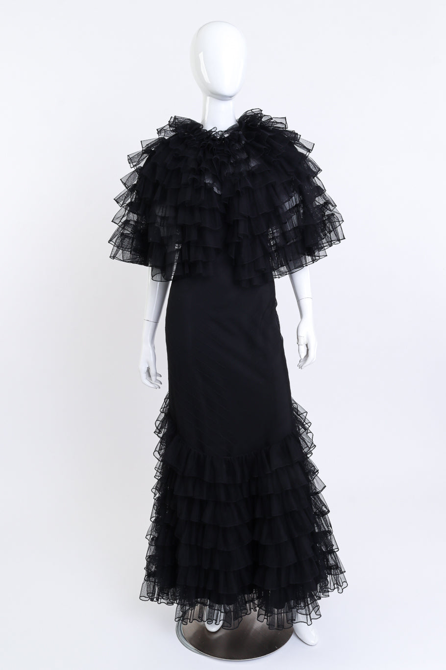 Tiered Ruffle Dress, Cape & Slip Set dress on mannequin with cape @recess LA