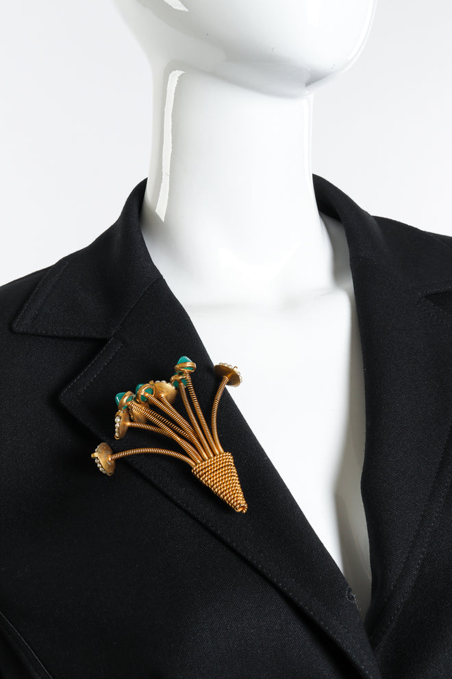 Vintage Coil Spring Bouquet Brooch pinned on mannequin @recess la