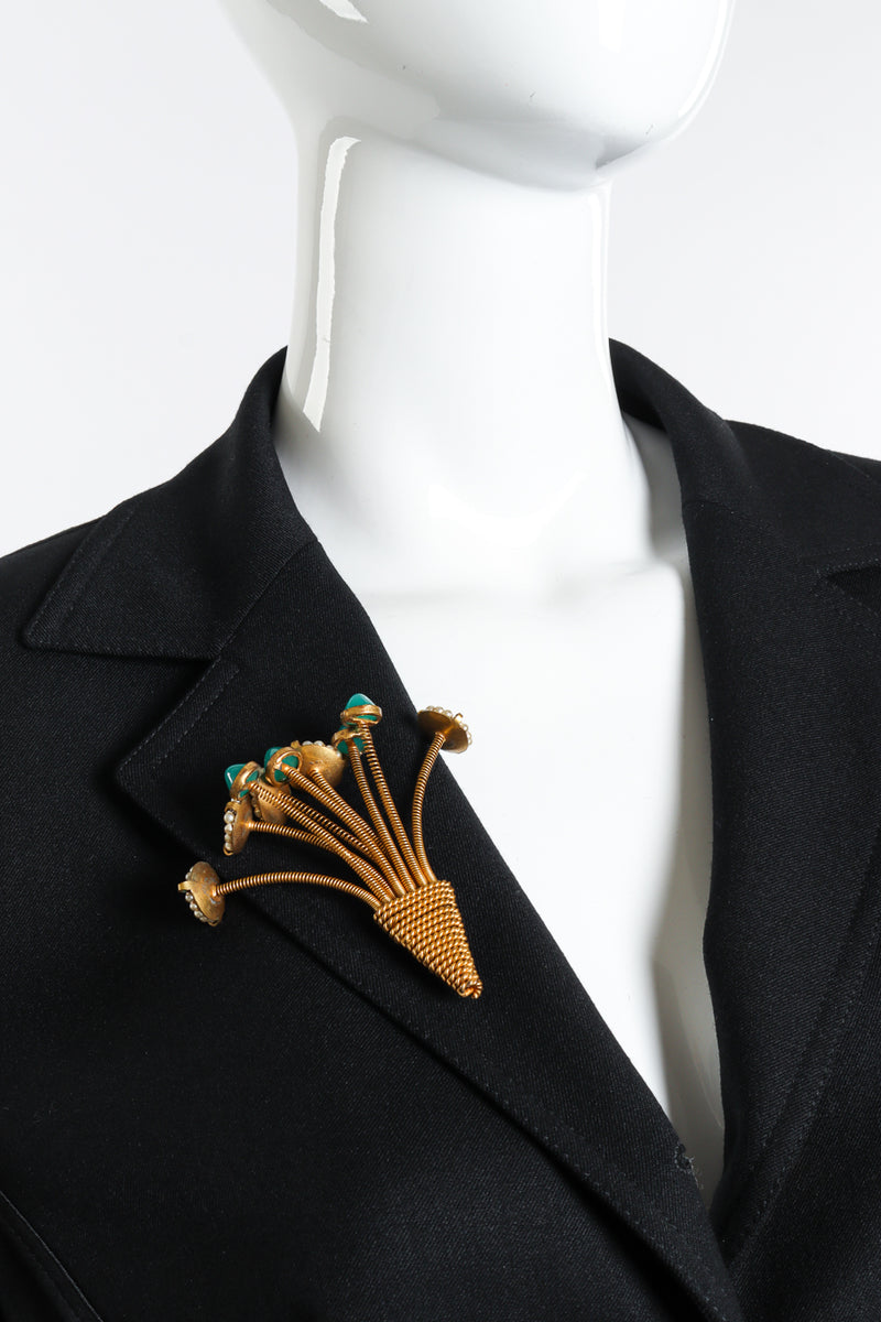 Vintage Coil Spring Bouquet Brooch pinned on mannequin @recess la