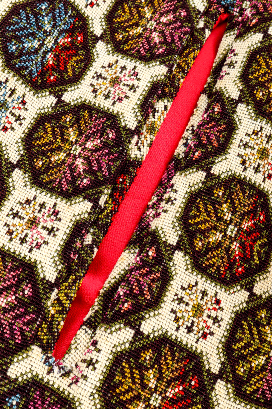 Vintage Geometric Tapestry Cape welt pocket closeup @recess la