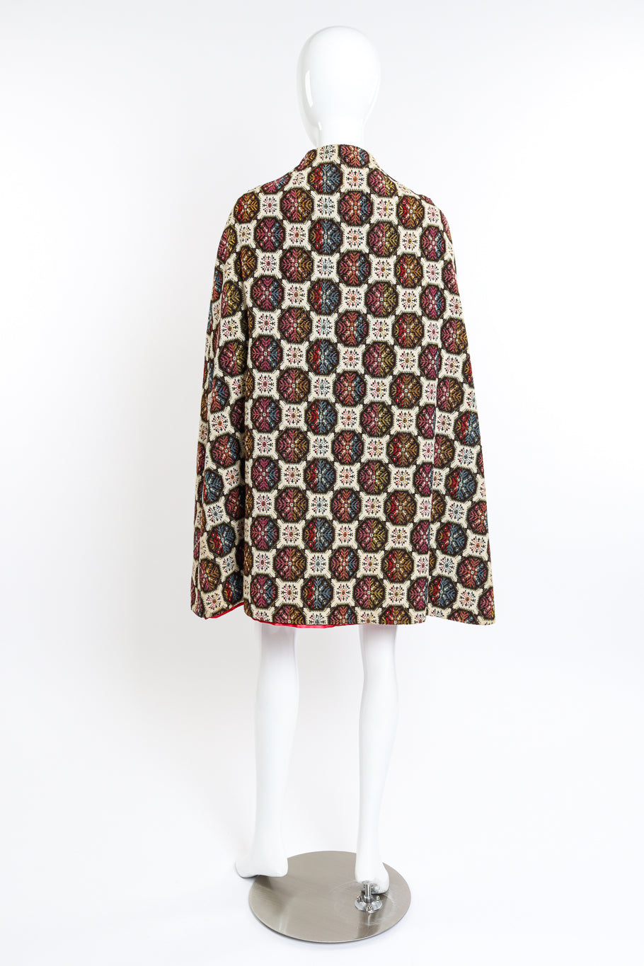 Vintage Geometric Tapestry Cape back on mannequin @recess la