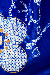 Vintage Japanese royal blue dotted detail floral kimono view of floral dotted and embroidered detail @RECESS LA