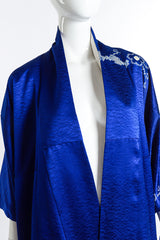 Vintage Japanese royal blue dotted detail floral kimono detail view of kimono front as worn on mannequin @RECESS LA