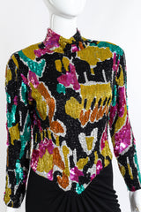 Vintage Abstract Beaded Top Gown front on mannequin bodice closeup @recess la