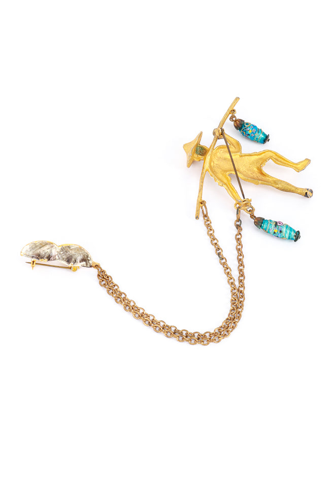 Louis C. Mark for Rice Weiner Double Pin Chinese Villager Chain Brooch reverse @RECESS LA