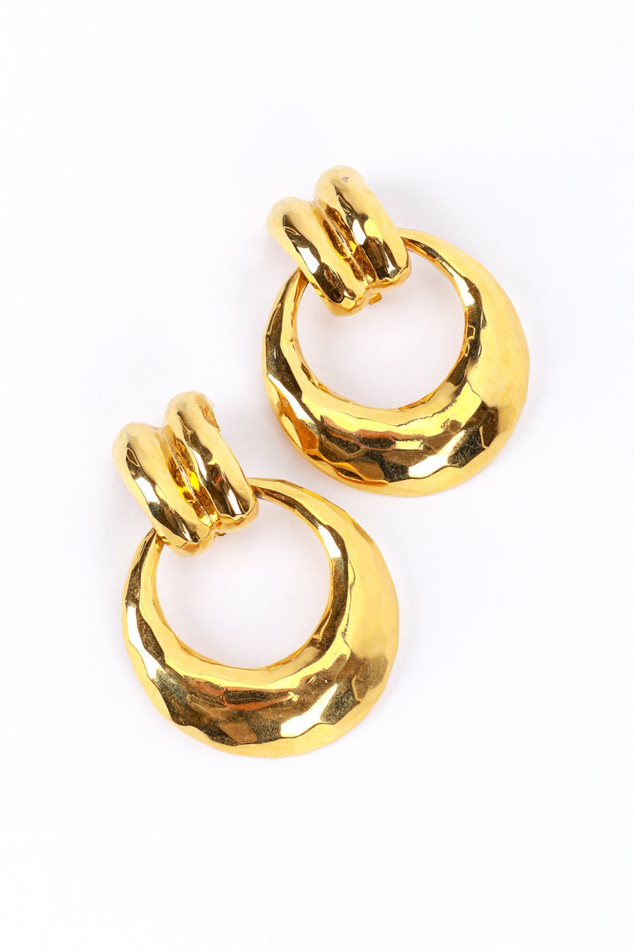 Chunky Gold Hammered Hoop Earrings - Vintage Punk Statement Drop Earrings For Women