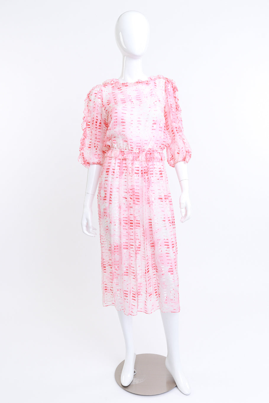 Vintage Sheer Silk Floral Ruffle Dress on mannequin @RECESS LA