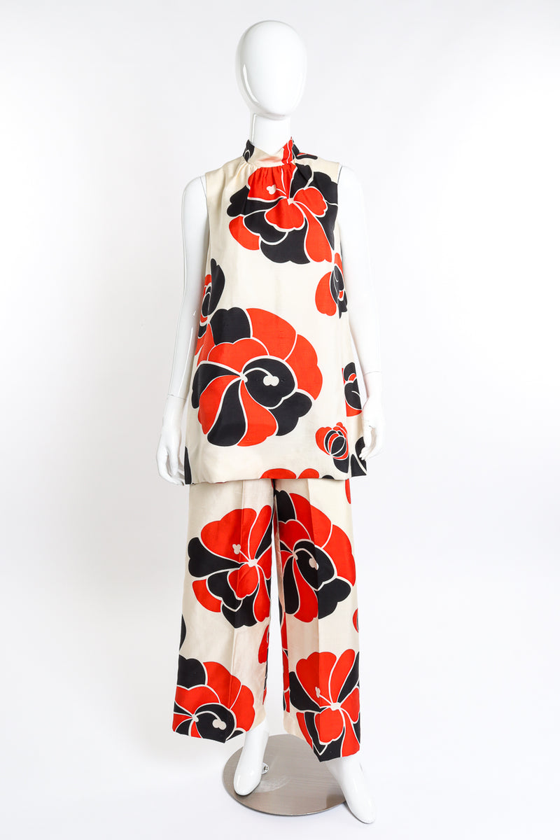 Vintage Charles Cooper Mod Flower Blouse, Pant & Sash Set front on mannequin @recess la