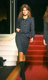 Vintage Windowpane Plaid Skirt Suit by Vivienne Westwood on model on 1999 runway