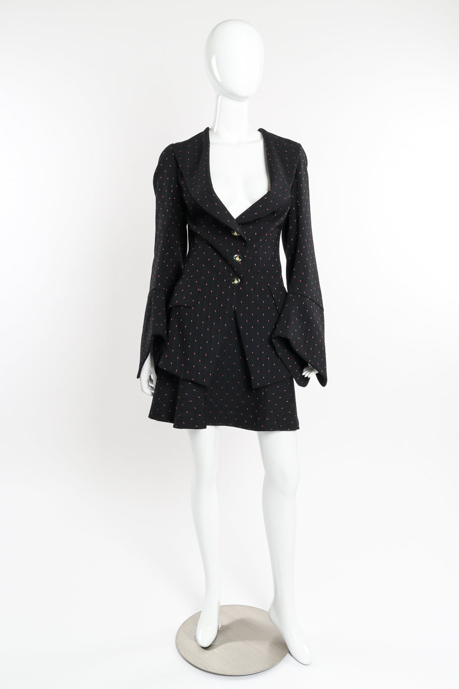 Peplum Flare Jacket & Skirt Suit by Vivienne Westwood on mannequin @recessla