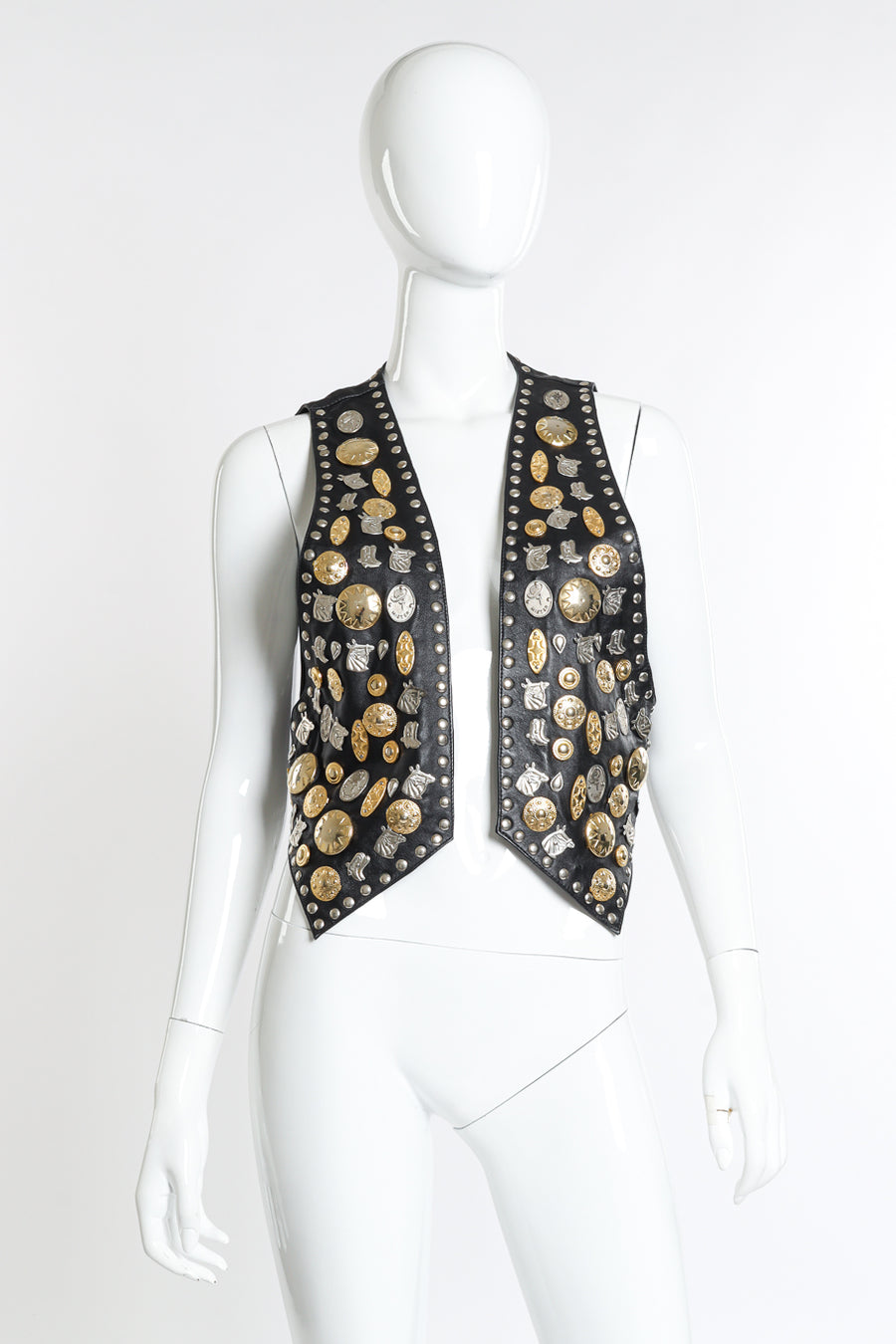 Vintage Western Fashion of California Western Motif Studded Leather Vest Recess Vintage Western Fashion of California Western Motif Studded Leather Vest Recess