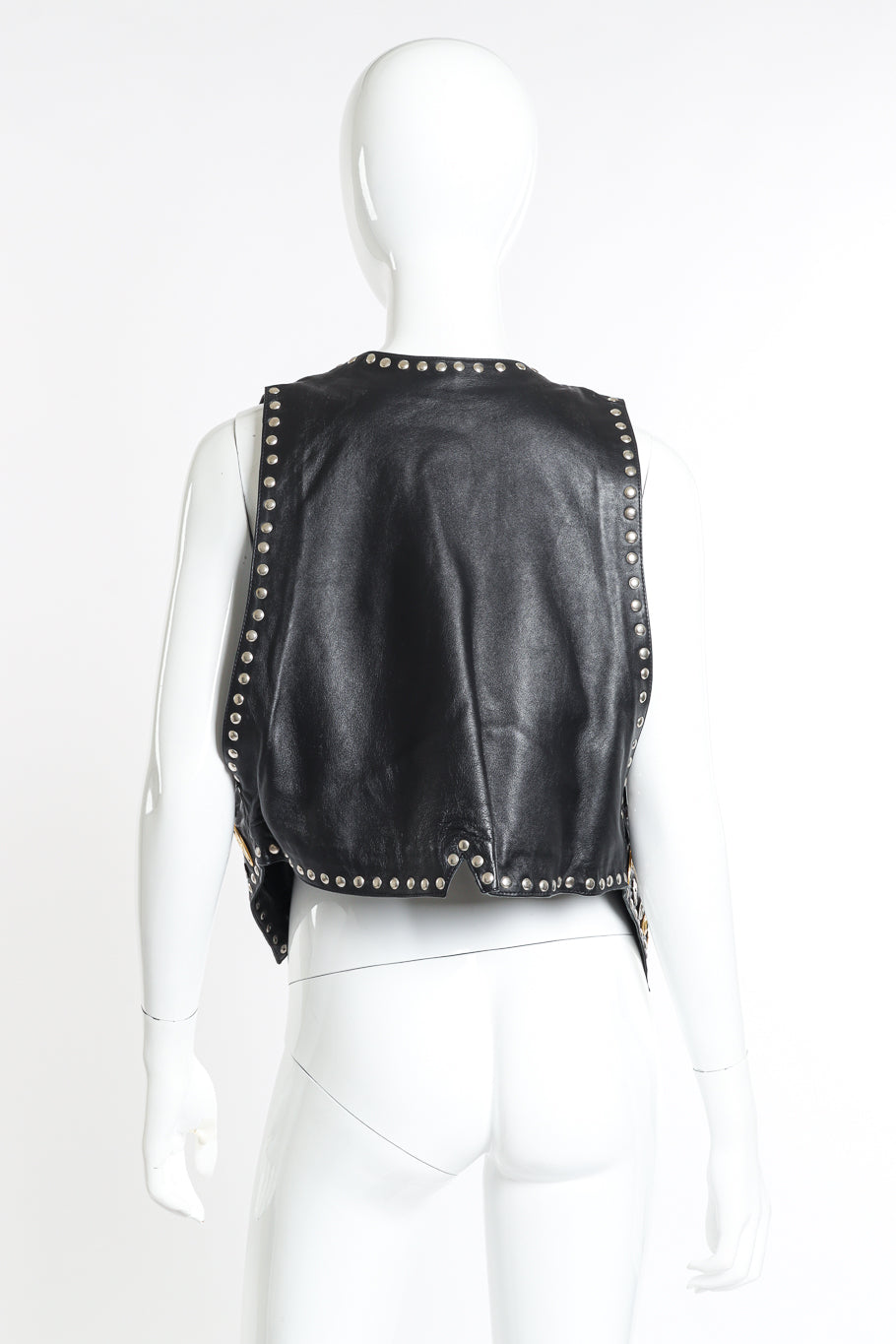 Vintage Western Fashion of California Western Motif Studded Leather Vest back on mannequin @recess la
