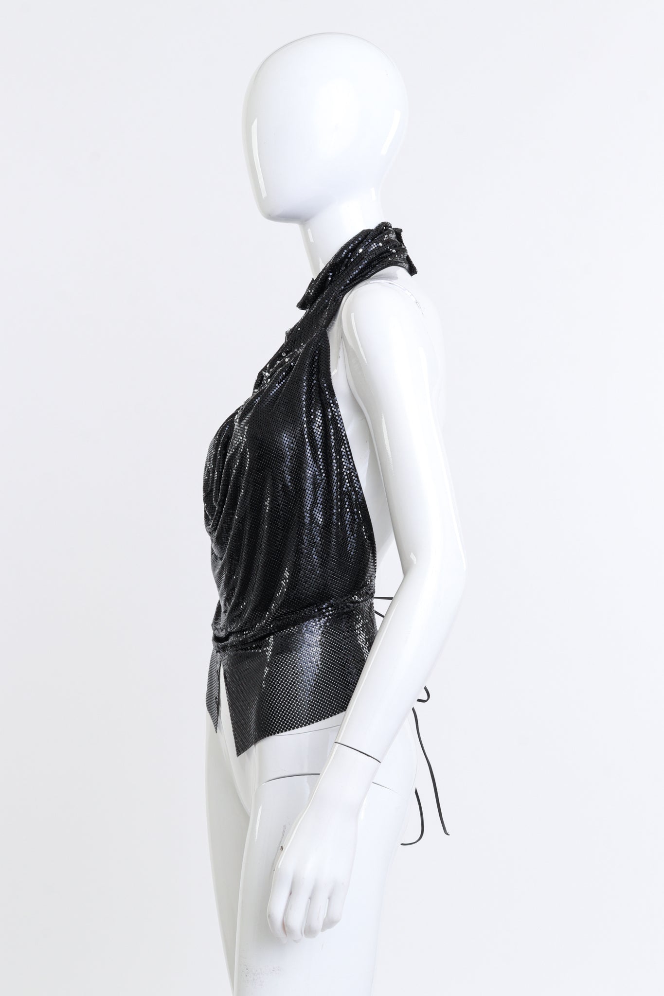 Cowl Metal Mesh Halter Top by Whiting & Davis on mannequin side @recess LA