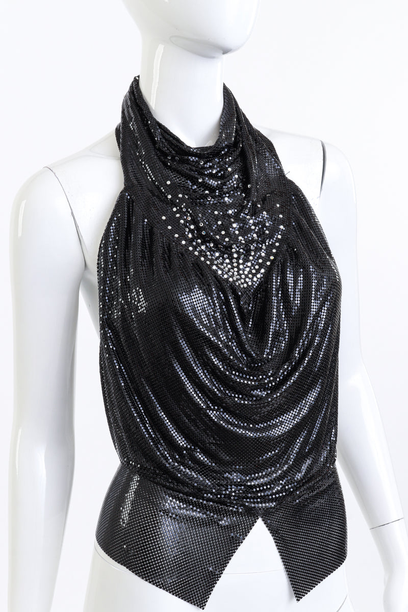 Cowl Metal Mesh Halter Top by Whiting & Davis on mannequin chest close @recess LA