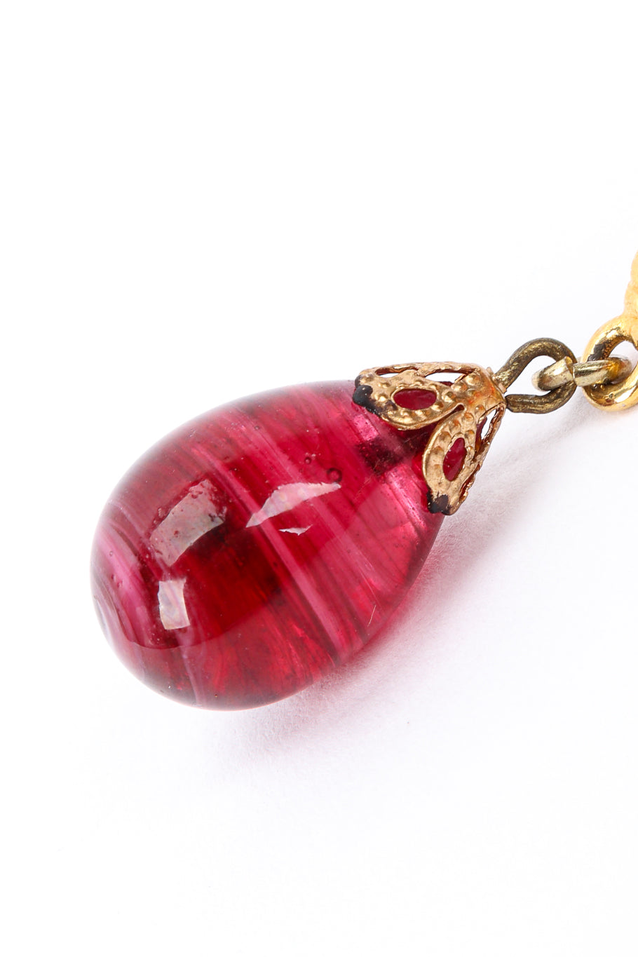 Vintage DeLillo Ruby Drop Pendant Necklace tear drop bead closeup @Recessla