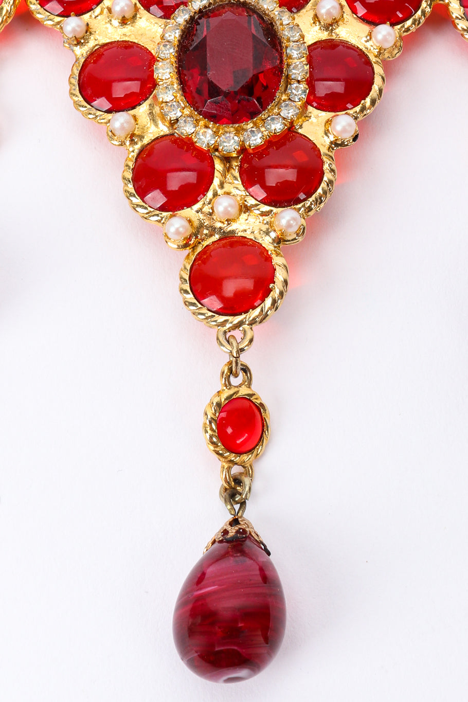 Vintage DeLillo Ruby Drop Pendant Necklace bead drop closeup on white backdrop @Recessla