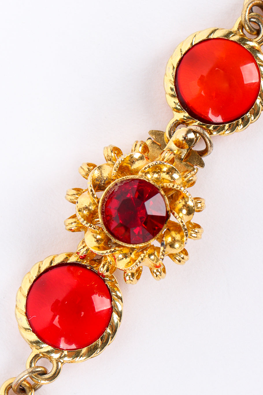 Vintage DeLillo Ruby Drop Pendant Necklace chain closeup @Recessla