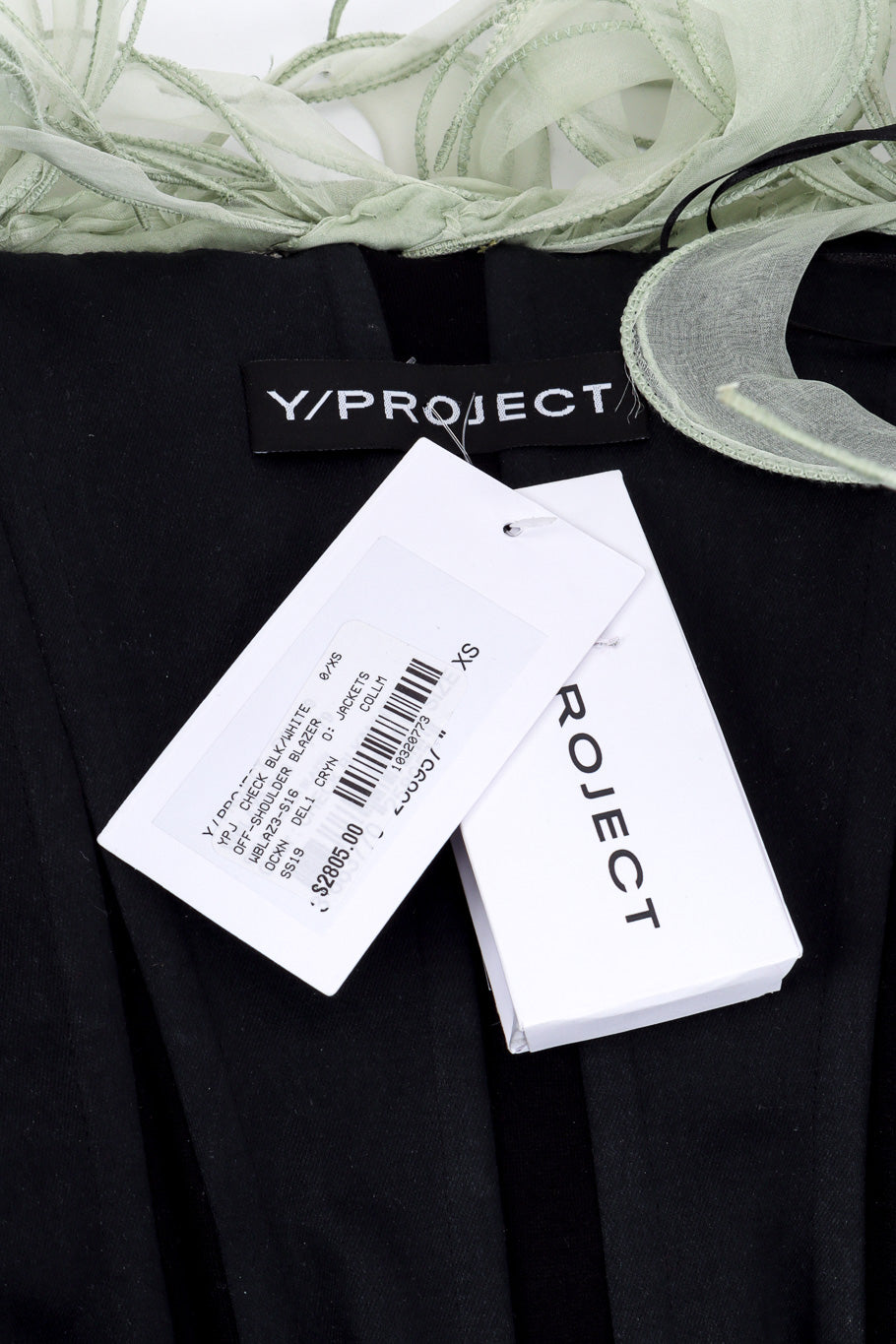 Y Project 2019 S/S Plaid Ruffle Jacket signature label and original tags closeup @Recessla