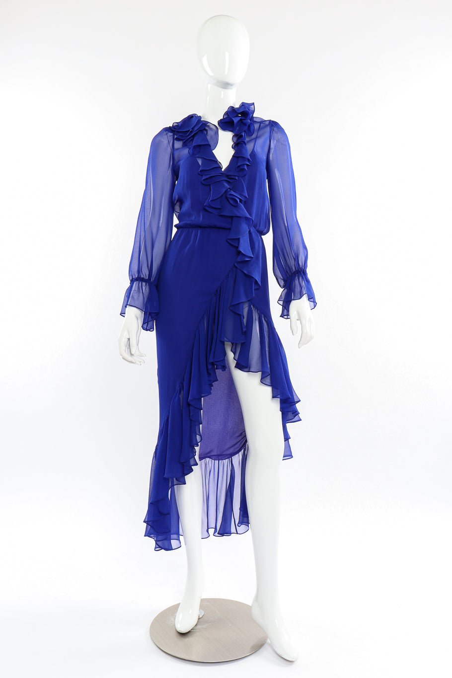 Saint Laurent 2020 Fall Sheer Silk Ruffle Dress front view on mannequin @Recessla