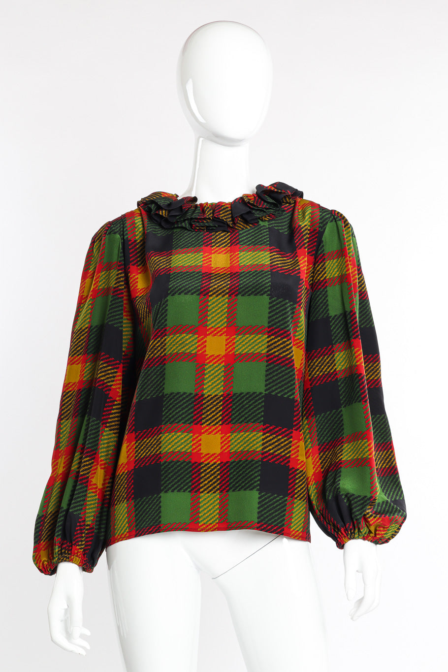 Ruffle Collar Houndstooth Blouse on mannequin front @recessla