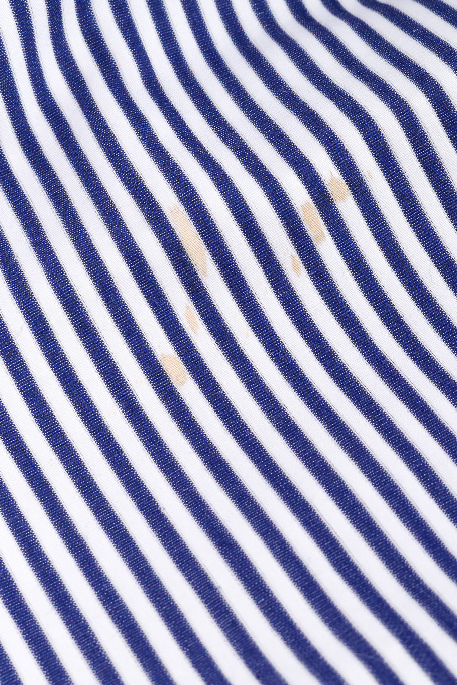 Vintage Yves Saint Laurent Sailor Stripe Corset Dress stain near front hem closeup @Recessla