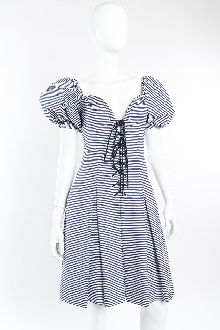 Vintage Yves Saint Laurent Sailor Stripe Corset Dress on mannequin front view @recessla