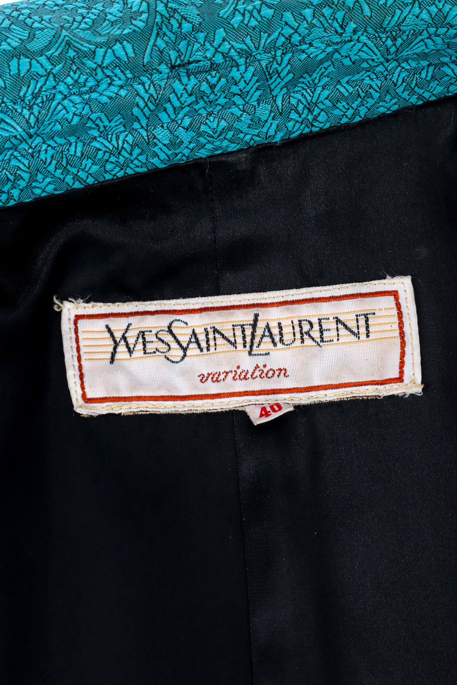 Vintage Yves Saint Laurent Damask Trench Coat signature label closeup @recessla