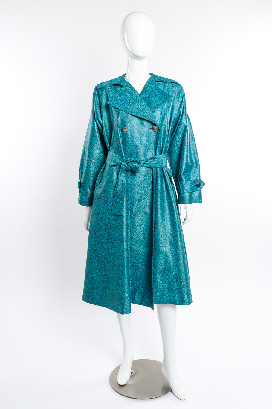 Vintage Yves Saint Laurent Damask Trench Coat front on mannequin @recessla