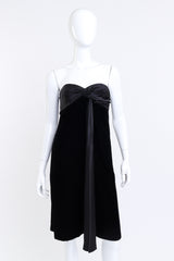 Vintage Yves Saint Laurent Strapless Velvet Cocktail Dress front on mannequin @recess la