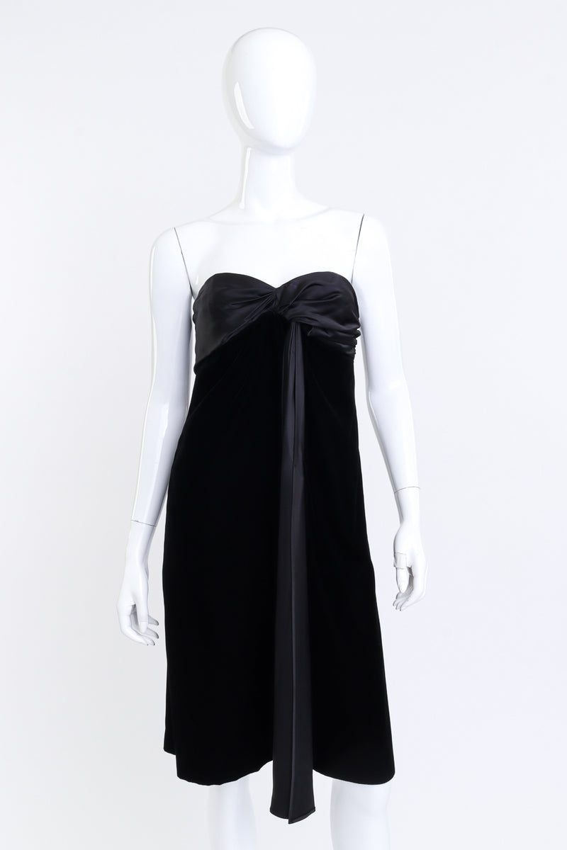 Vintage Yves Saint Laurent Strapless Velvet Cocktail Dress front on mannequin @recess la