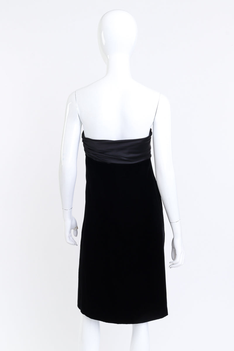 Vintage Yves Saint Laurent Strapless Velvet Cocktail Dress back on mannequin @recess la