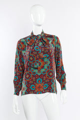 Vintage Yves Saint Laurent Medallion Silk Blouse front view on mannequin @Recessla