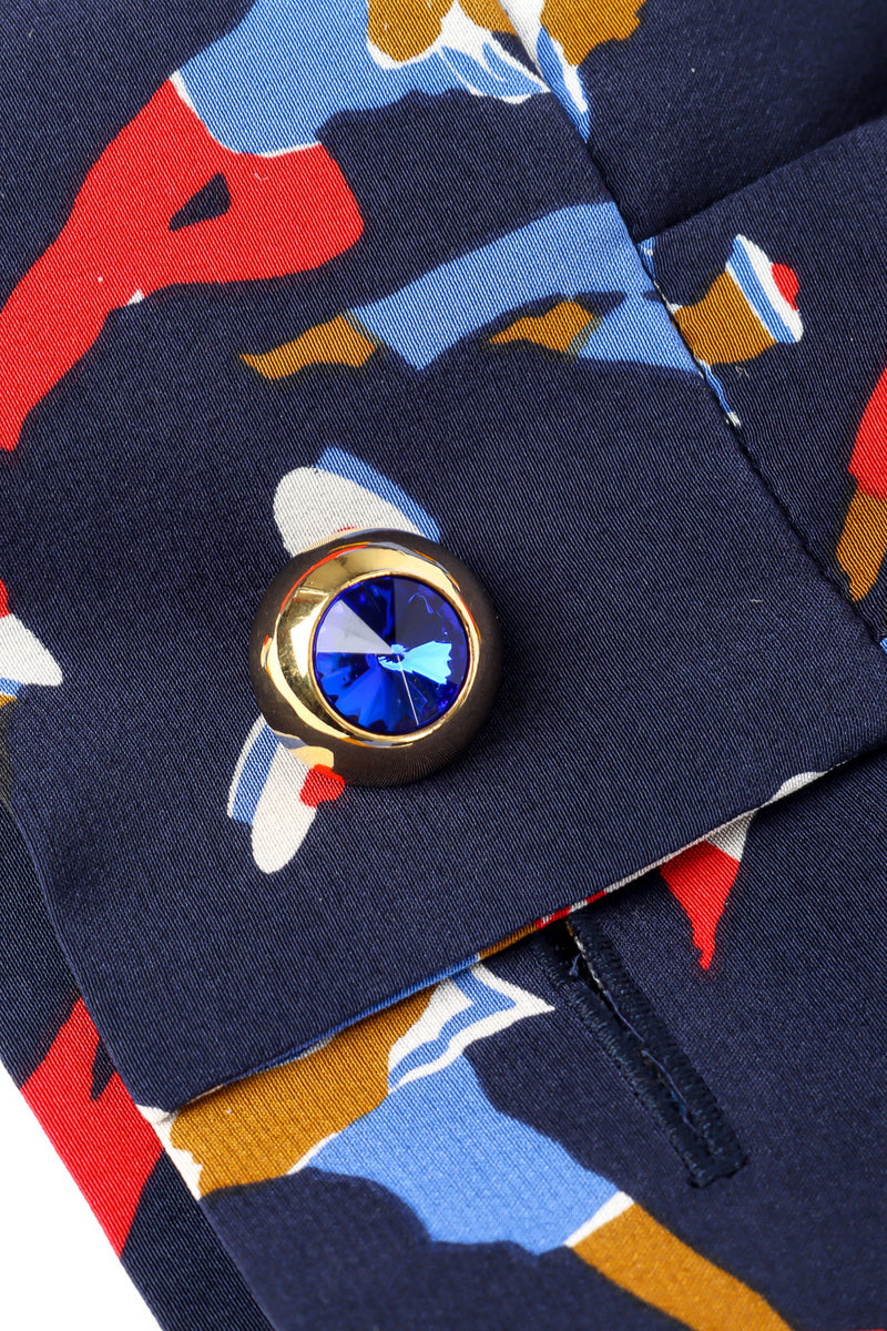 Vintage Yves Saint Laurent Sailor Print Silk Dress sleeve button closeup @Recessla