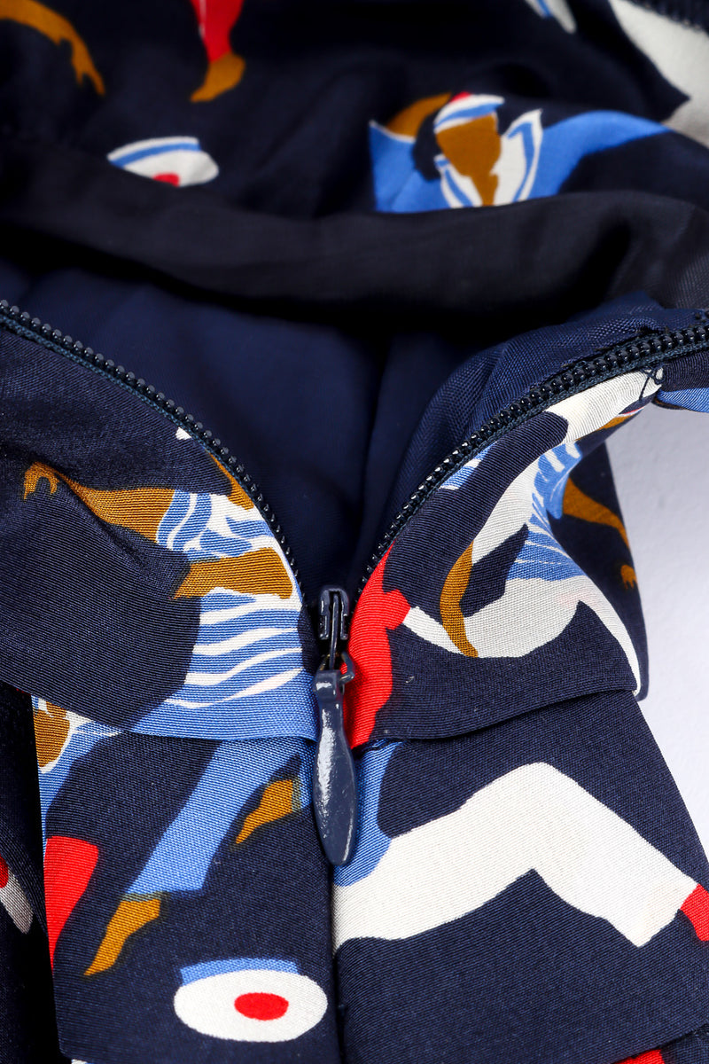 Vintage Yves Saint Laurent Sailor Print Silk Dress zipper closure closeup @Recessla