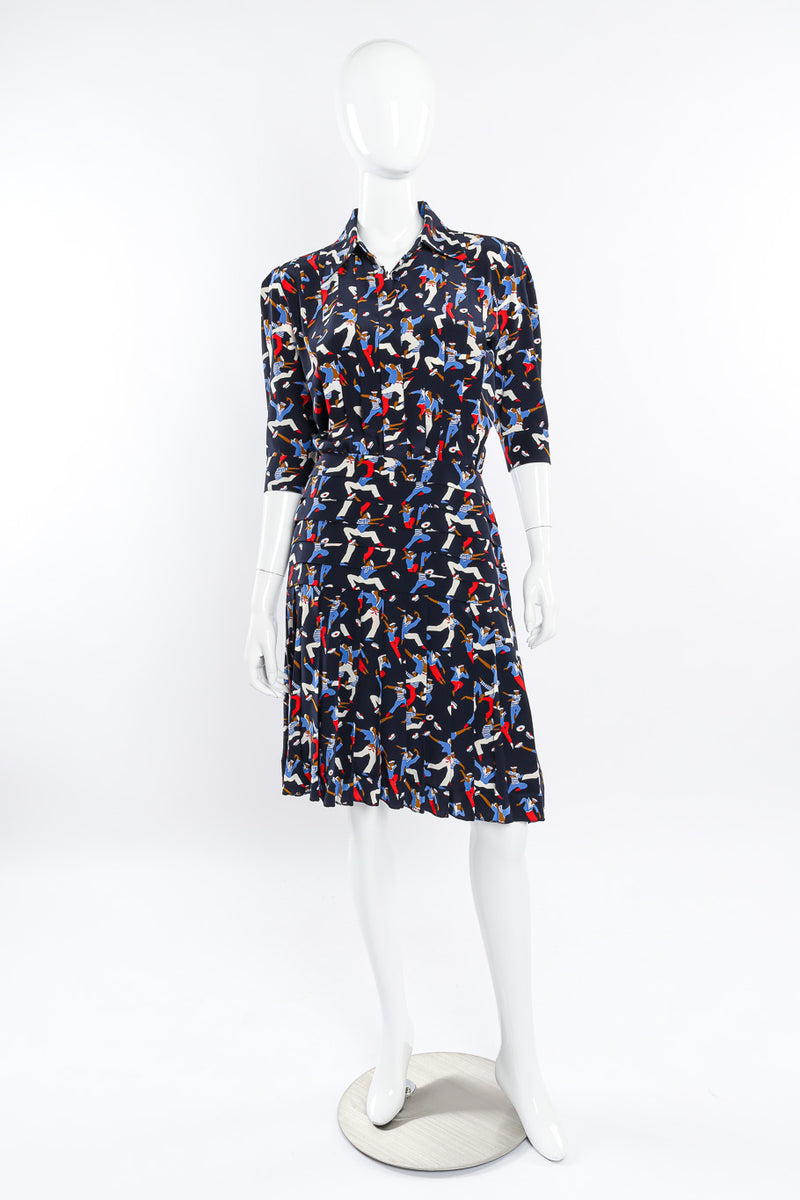 Vintage Yves Saint Laurent Sailor Print Silk Dress front view on mannequin @Recessla