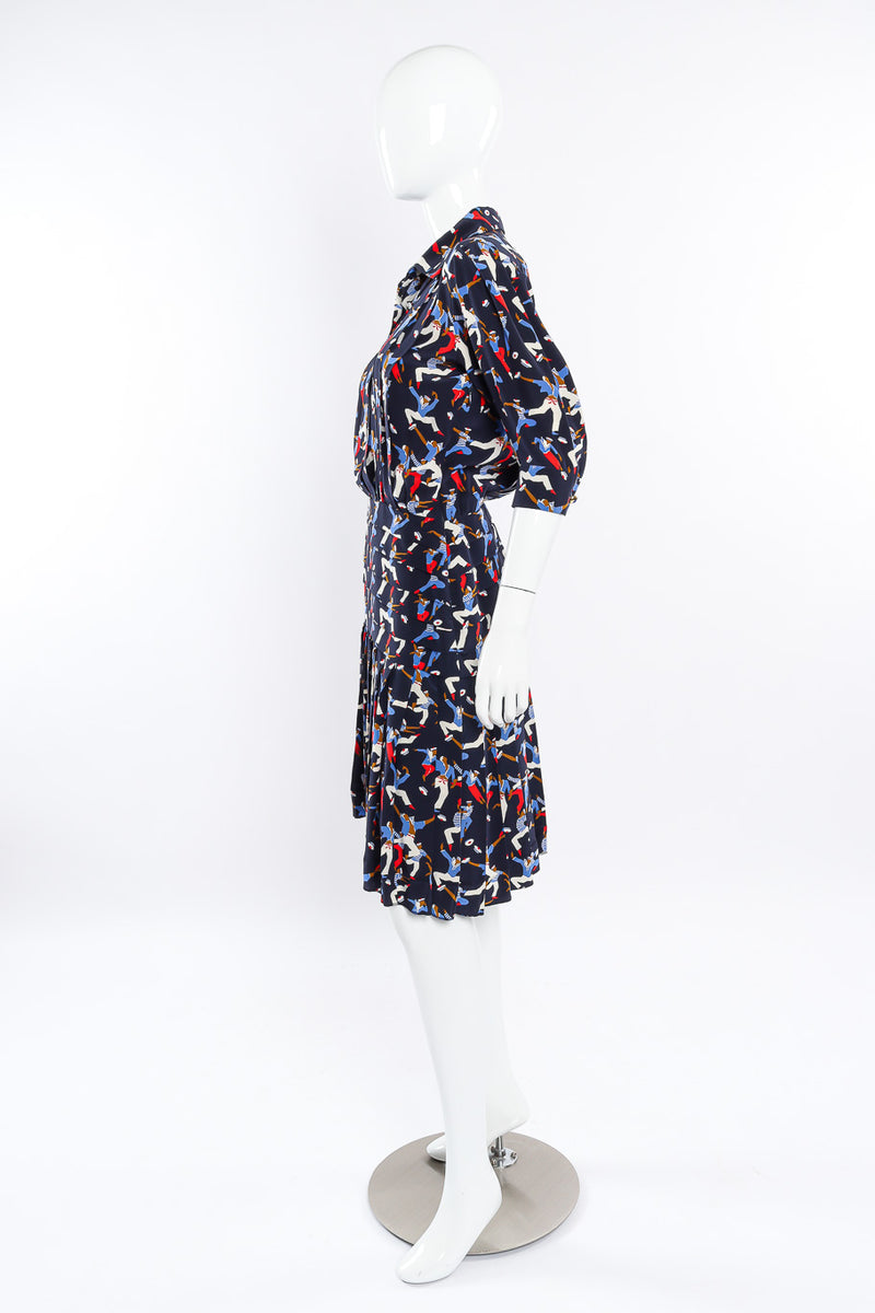 Vintage Yves Saint Laurent Sailor Print Silk Dress side view on mannequin @Recessla