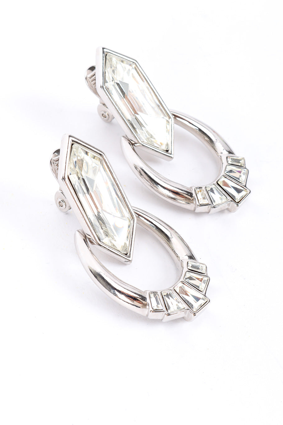 Vintage Yves Saint Laurent Crystal Rhinestone Drop Earrings 3/4 view @Recessla