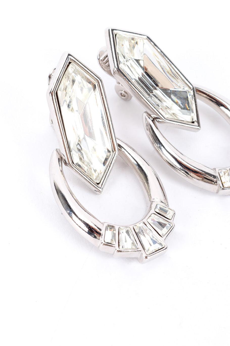 Vintage Yves Saint Laurent Crystal Rhinestone Drop Earrings front closeup @Recessla