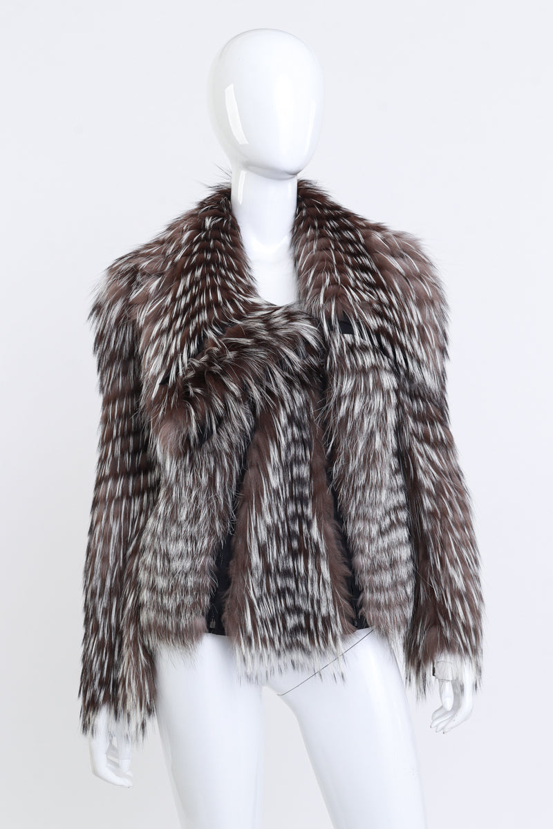 Yves Saint Laurent Asymmetric Zip Fox Fur Jacket front on mannequin @recess la