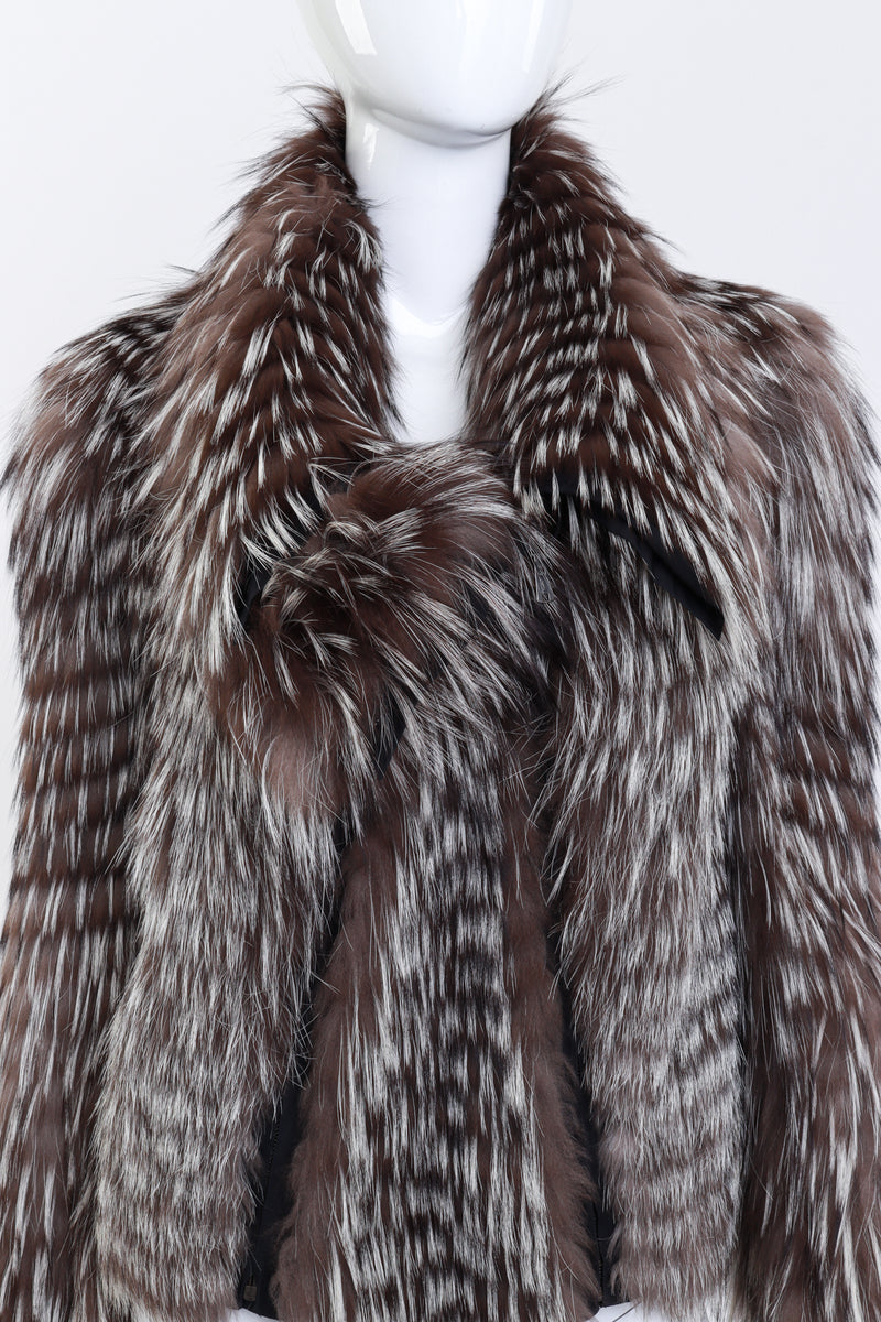 Yves Saint Laurent Asymmetric Zip Fox Fur Jacket front on mannequin closeup @recess la