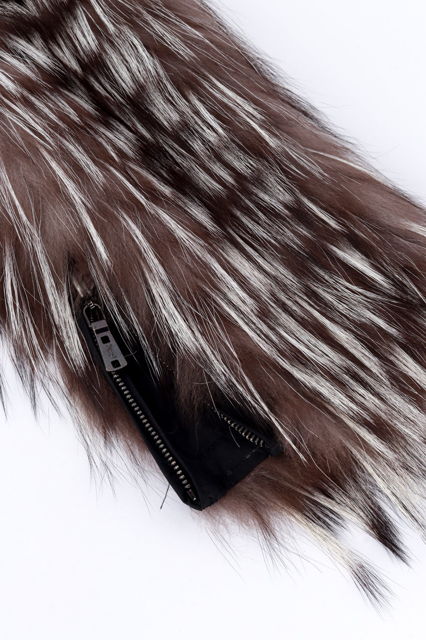 Yves Saint Laurent Asymmetric Zip Fox Fur Jacket sleeve detail @recess la