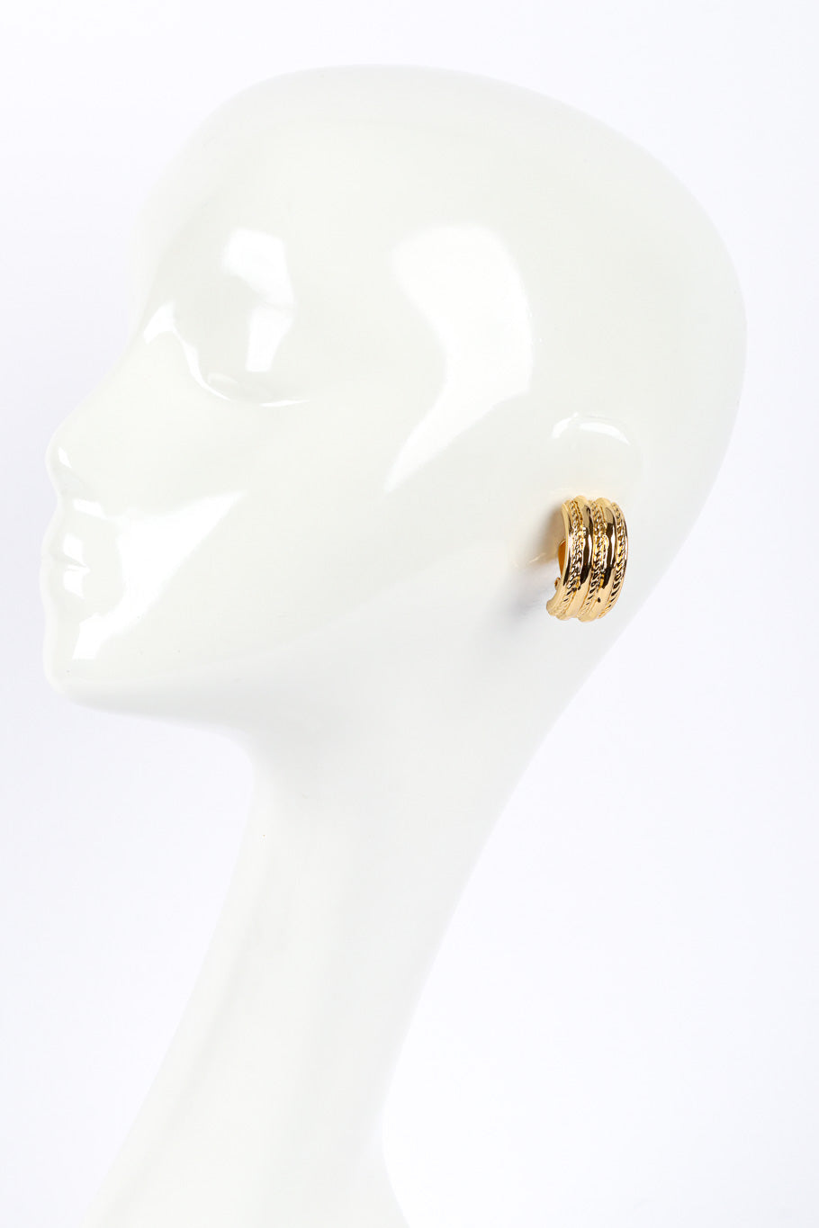 Vintage YSL Ribbed Demi Hoop Earrings on mannequin @recessla