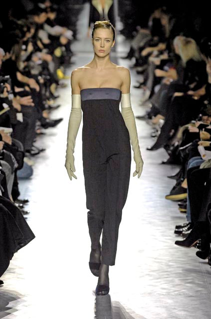 strapless jumpsuit by Yves Saint Laurent on model on 2007 runway 