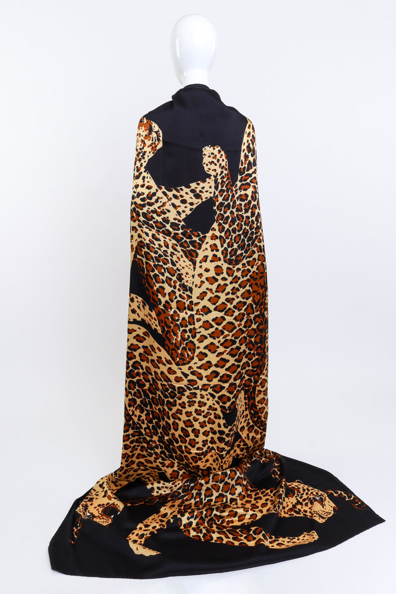 Vintage Yves Saint Laurent Oversized Prowl Of Leopards Shawl draped on mannequin back @recess la