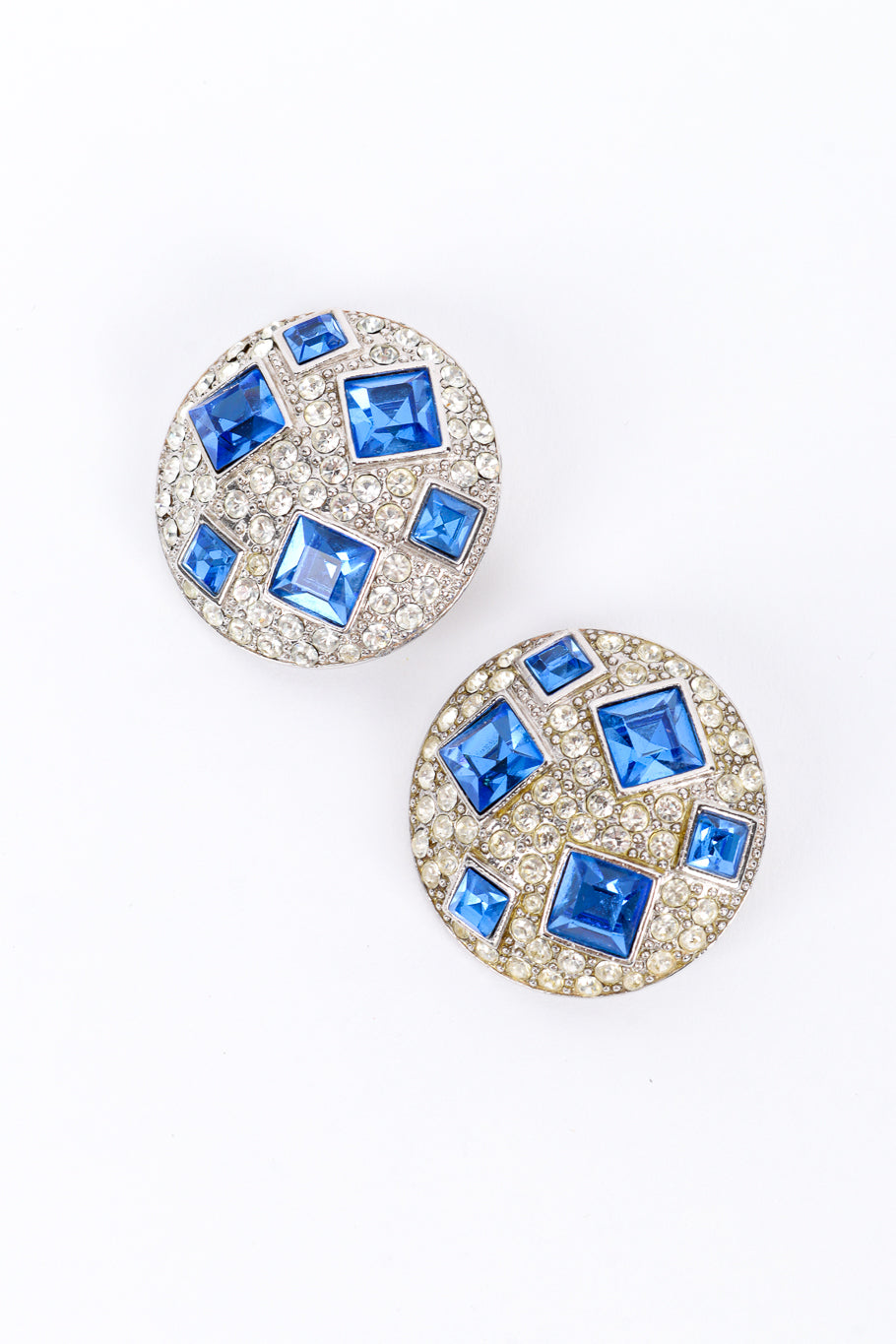 Vintage YSL Crystal Gem Button Earrings front @recess la