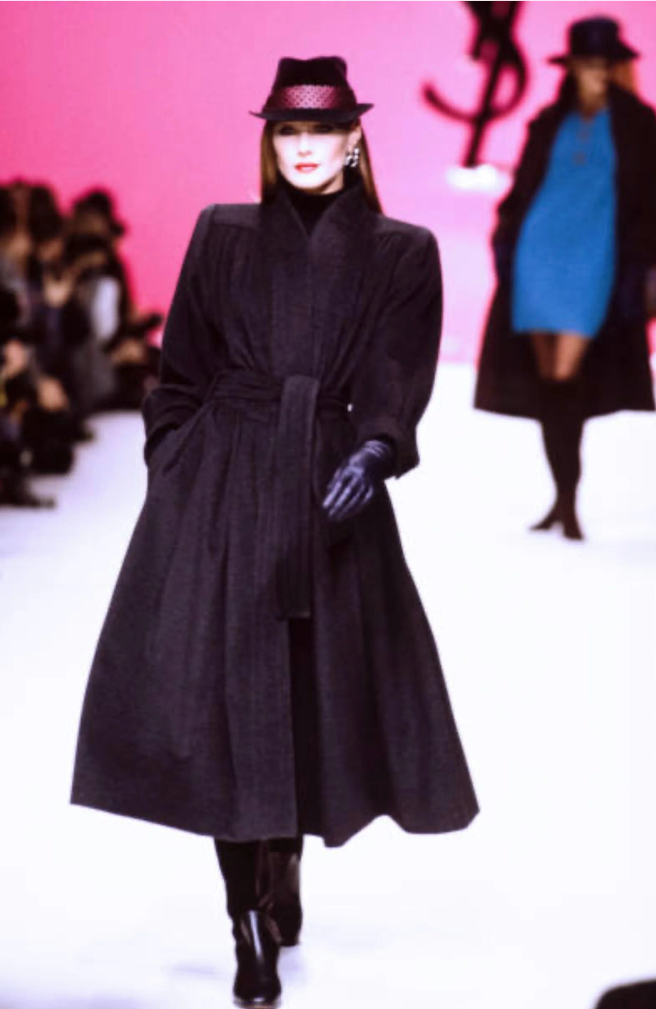 swing coat by Yves Saint Laurent on model on 1995 runway